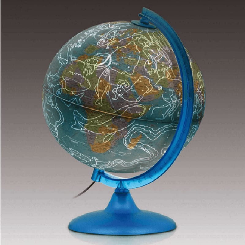globo terraqueo con signos zodiaco