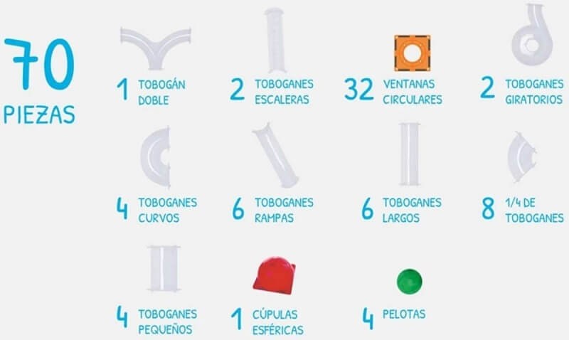 contenido tobogan 70 piezas